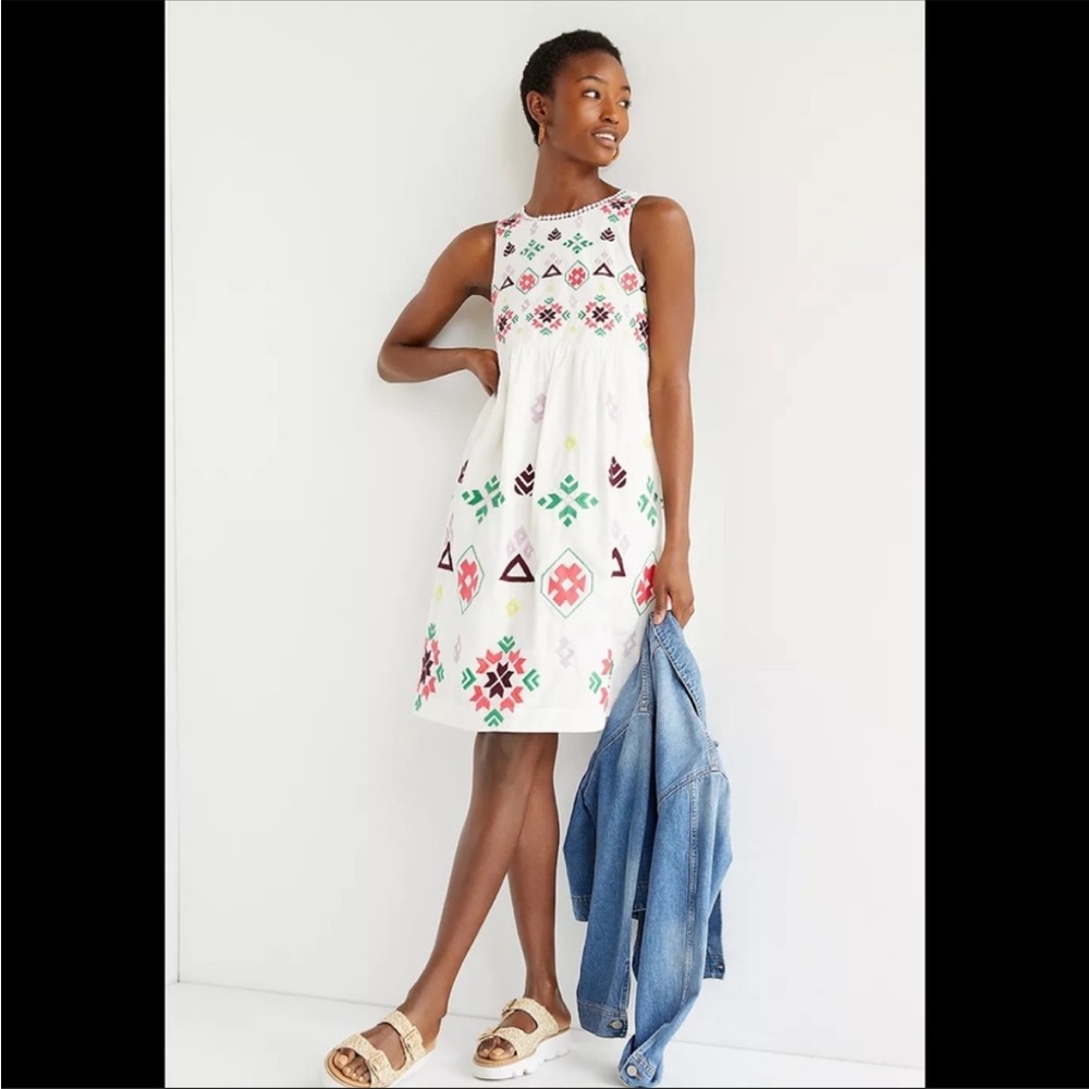 Anthropologie Embroidered Mini Dress
